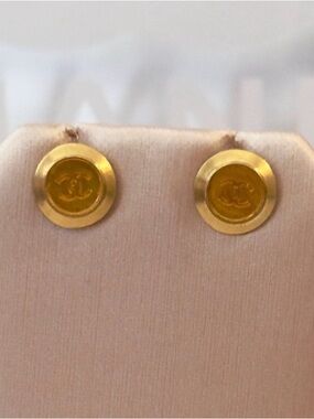 Vintage Chanel Round 24k Gold Logo Earrings